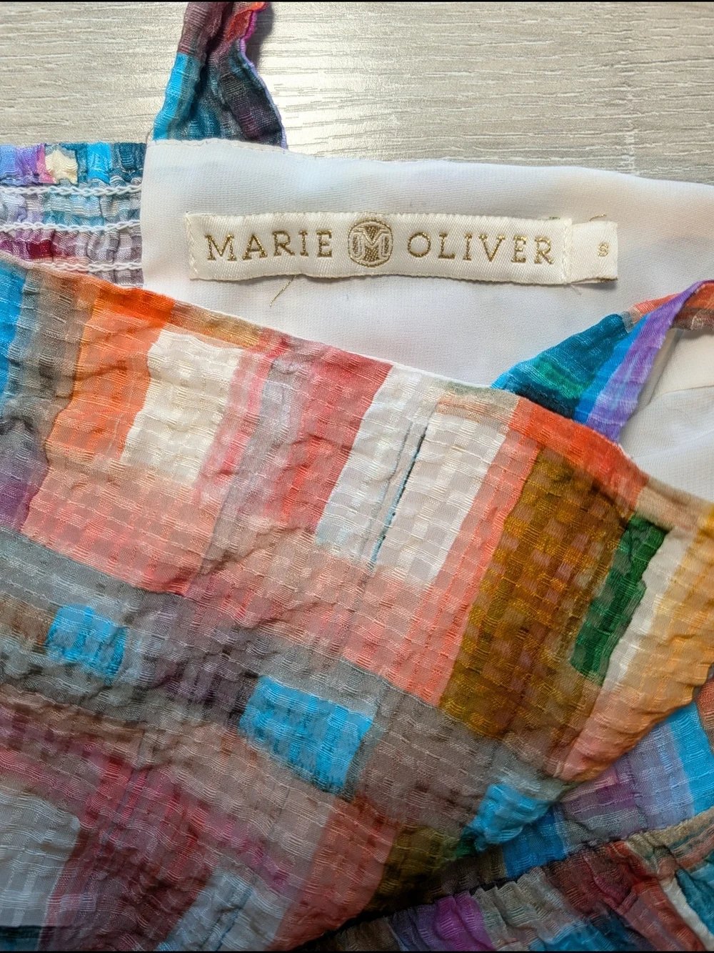 Marie Oliver Multicolor Colorful Plaid Linen Silk Sleeveless Petra Maxi Dress SM